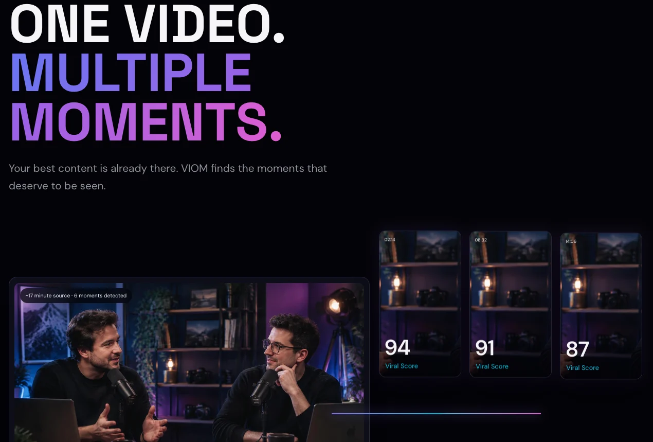 One video, multiple moments: candidate clips with their viral scores