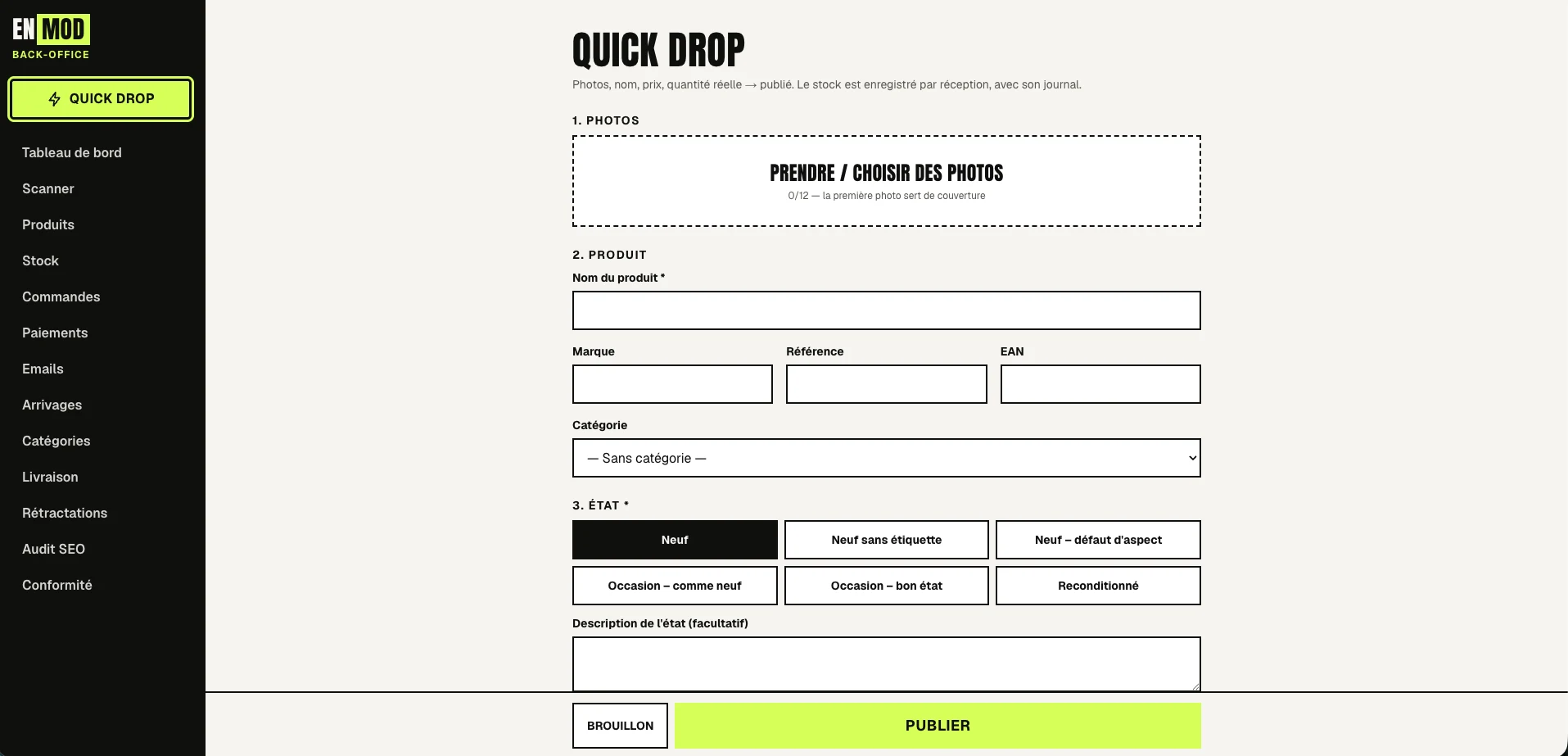 ENMOD Quick Drop, upper part: photos, product, brand, reference, EAN, category and condition